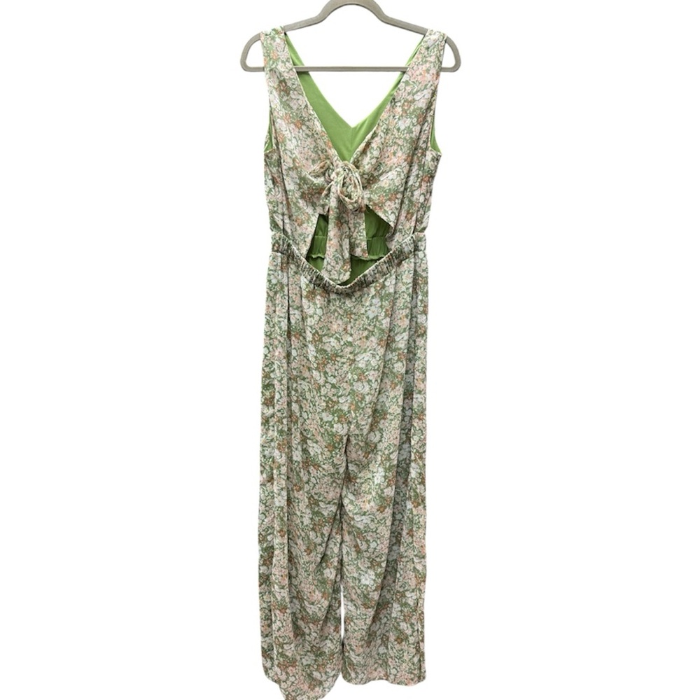 SAGE The Label Green Floral Reversible Tie-Front Wide Leg Jumpsuit Size Medium - Picture 4 of 12